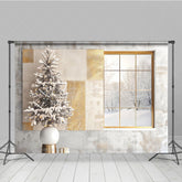 Aperturee Aperturee Modern Christmas Photography Backdrop Window with Snowy Scene and Frosted Tree Neutral Holiday Studio Photo Prop